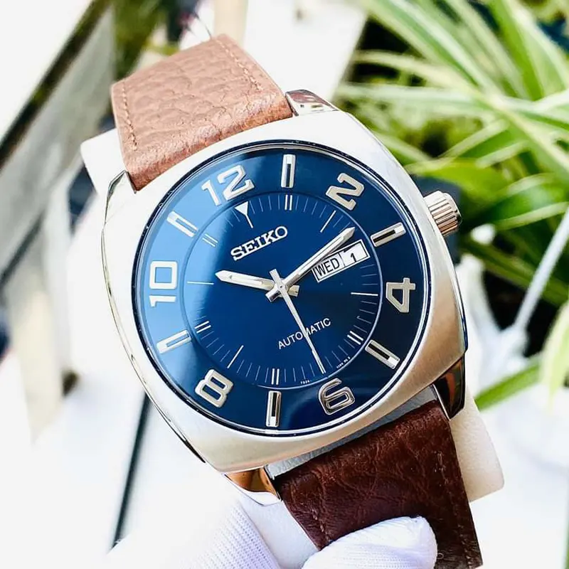 Seiko Recraft Automatic Blue Dial Brown Leather Watch | SNKN37